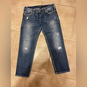 Silver Capri Jeans Aiko Blue Distressed